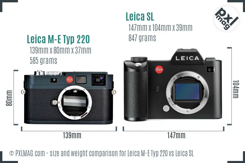 Leica M-E Typ 220 vs Leica SL size comparison