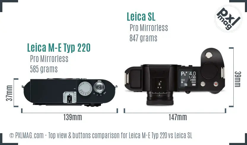 Leica M-E Typ 220 vs Leica SL top view buttons comparison