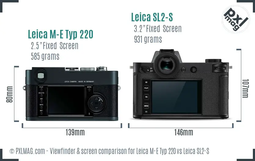 Leica M-E Typ 220 vs Leica SL2-S Screen and Viewfinder comparison