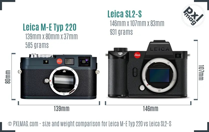 Leica M-E Typ 220 vs Leica SL2-S size comparison