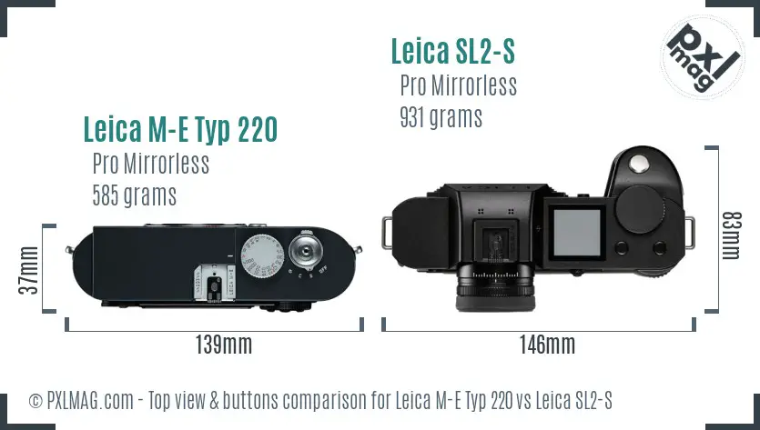 Leica M-E Typ 220 vs Leica SL2-S top view buttons comparison
