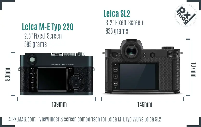 Leica M-E Typ 220 vs Leica SL2 Screen and Viewfinder comparison