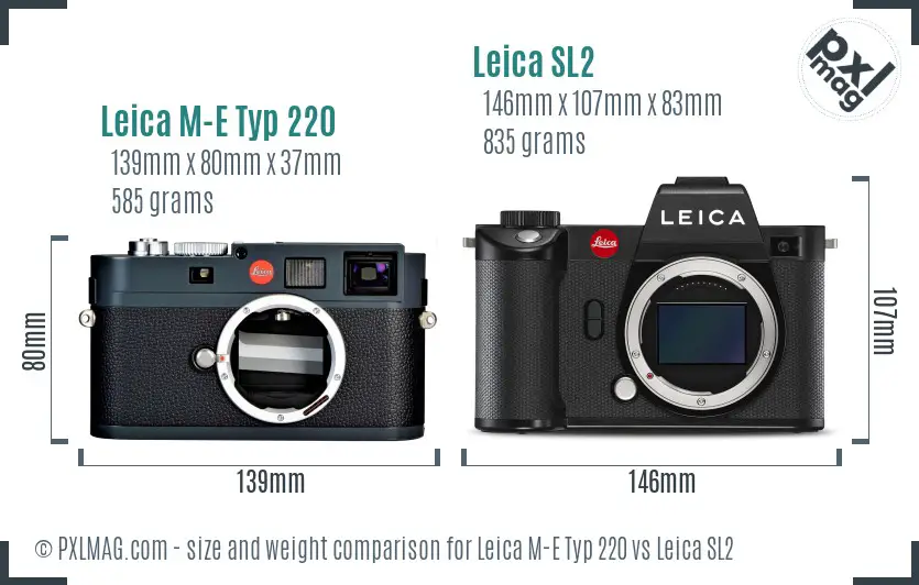 Leica M-E Typ 220 vs Leica SL2 size comparison