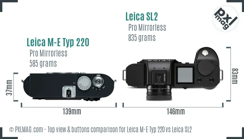 Leica M-E Typ 220 vs Leica SL2 top view buttons comparison