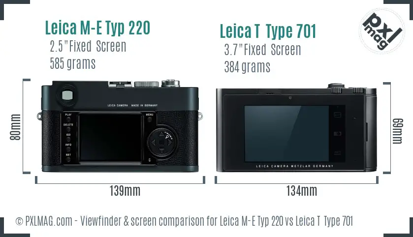 Leica M-E Typ 220 vs Leica T  Type 701 Screen and Viewfinder comparison
