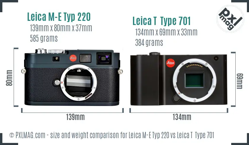 Leica M-E Typ 220 vs Leica T  Type 701 size comparison