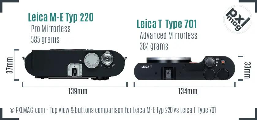 Leica M-E Typ 220 vs Leica T  Type 701 top view buttons comparison