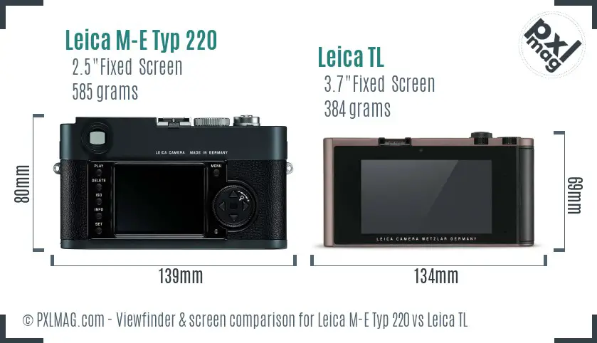 Leica M-E Typ 220 vs Leica TL Screen and Viewfinder comparison