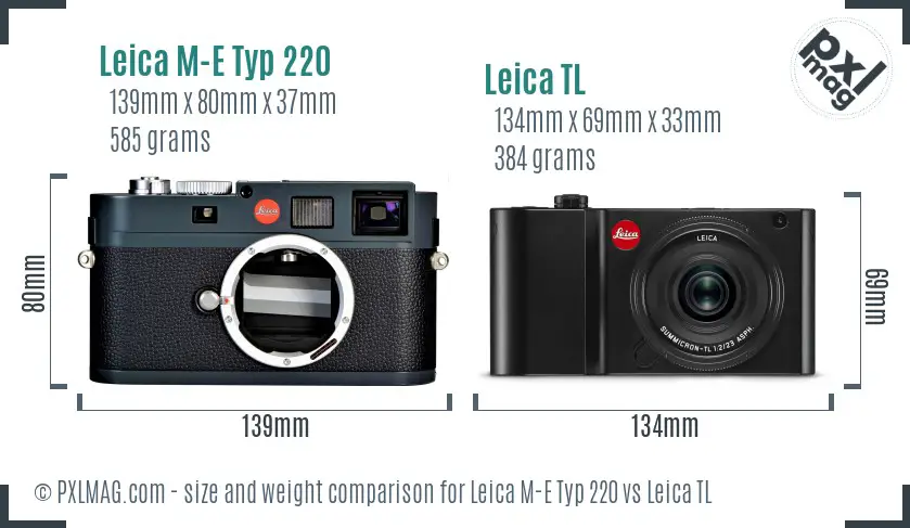 Leica M-E Typ 220 vs Leica TL size comparison