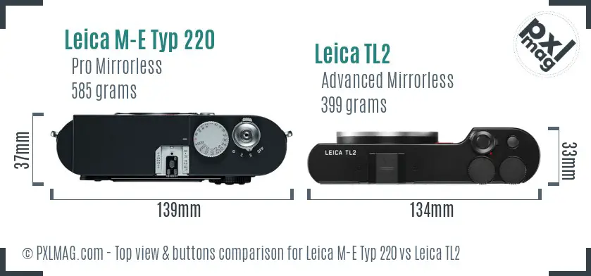 Leica M-E Typ 220 vs Leica TL2 top view buttons comparison Leica M-E Typ 220 vs Leica TL2 top view buttons comparison