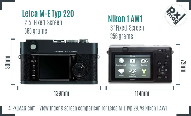 Leica M-E Typ 220 vs Nikon 1 AW1 Screen and Viewfinder comparison