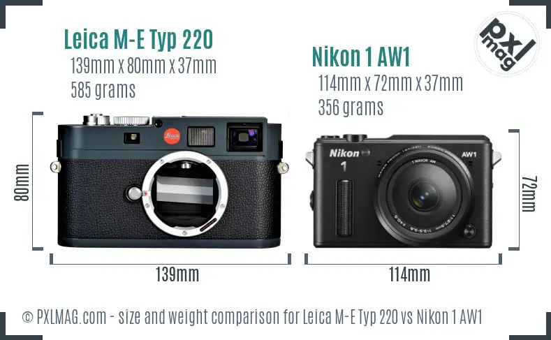 Leica M-E Typ 220 vs Nikon 1 AW1 size comparison