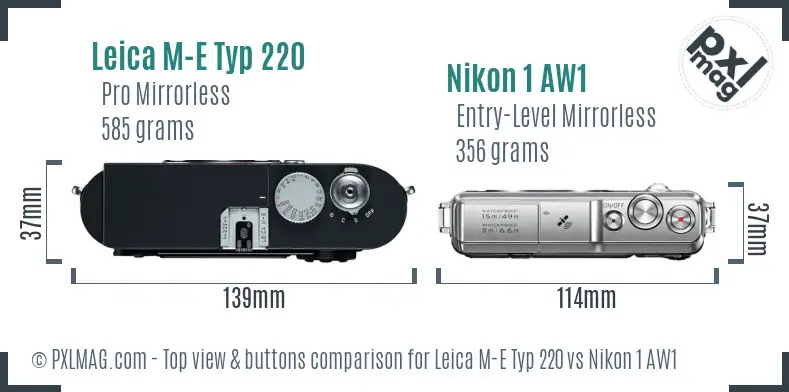 Leica M-E Typ 220 vs Nikon 1 AW1 top view buttons comparison