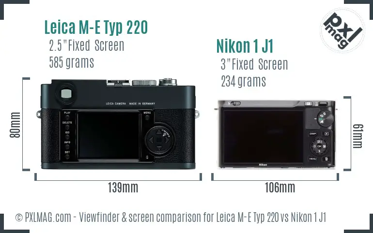 Leica M-E Typ 220 vs Nikon 1 J1 Screen and Viewfinder comparison