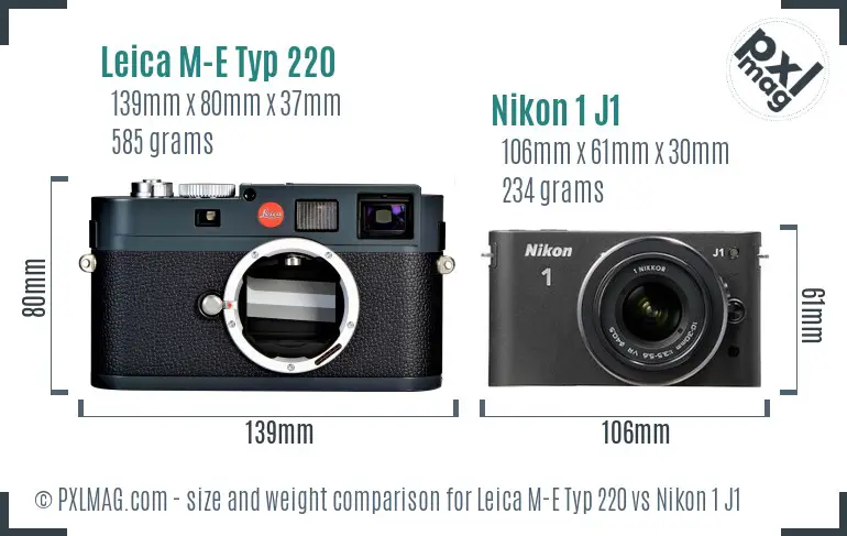 Leica M-E Typ 220 vs Nikon 1 J1 size comparison