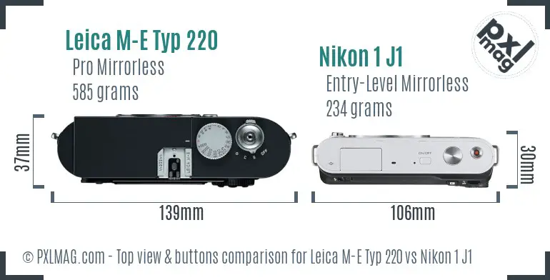 Leica M-E Typ 220 vs Nikon 1 J1 top view buttons comparison