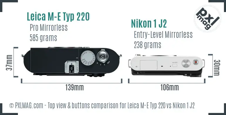 Leica M-E Typ 220 vs Nikon 1 J2 top view buttons comparison