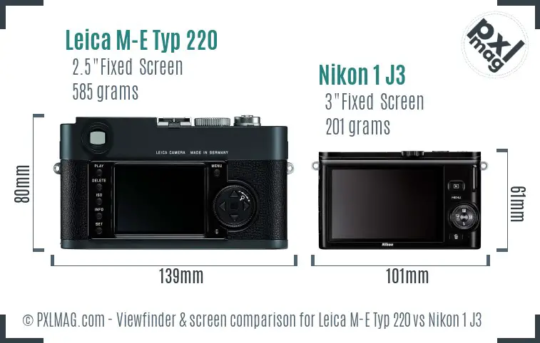 Leica M-E Typ 220 vs Nikon 1 J3 Screen and Viewfinder comparison