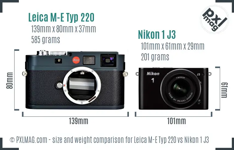 Leica M-E Typ 220 vs Nikon 1 J3 size comparison