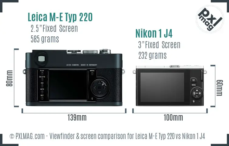 Leica M-E Typ 220 vs Nikon 1 J4 Screen and Viewfinder comparison