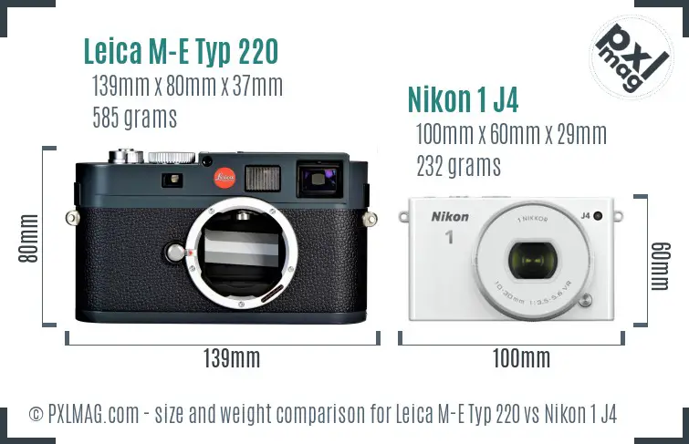 Leica M-E Typ 220 vs Nikon 1 J4 size comparison