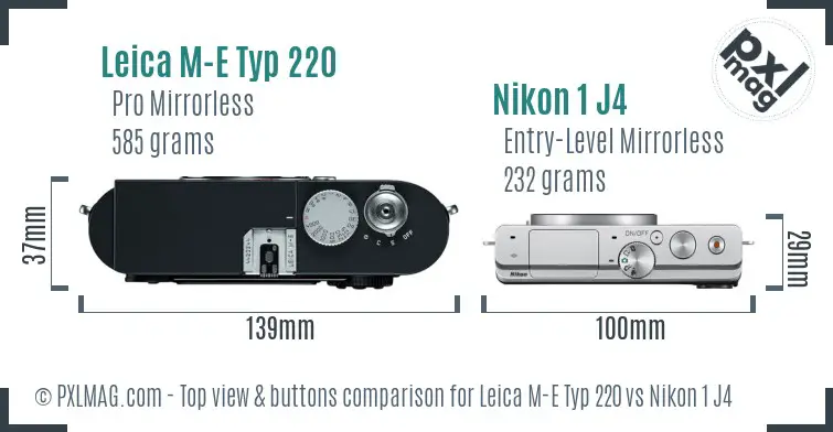 Leica M-E Typ 220 vs Nikon 1 J4 top view buttons comparison