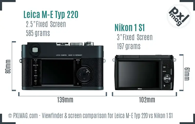 Leica M-E Typ 220 vs Nikon 1 S1 Screen and Viewfinder comparison Leica M-E Typ 220 vs Nikon 1 S1 Screen and Viewfinder comparison