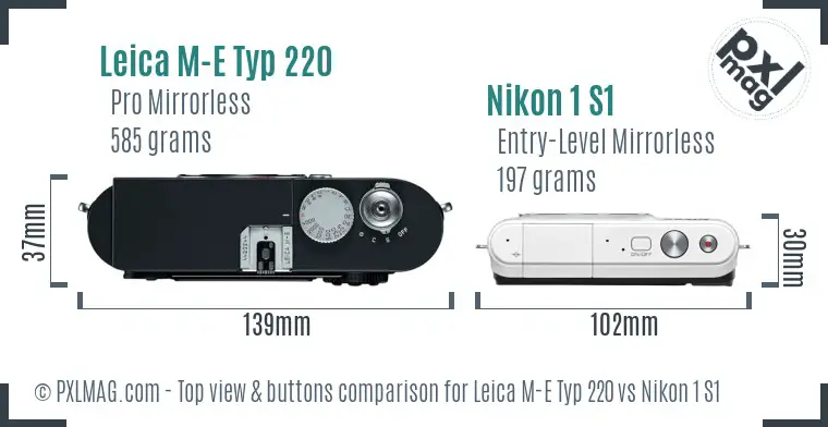 Leica M-E Typ 220 vs Nikon 1 S1 top view buttons comparison Leica M-E Typ 220 vs Nikon 1 S1 top view buttons comparison