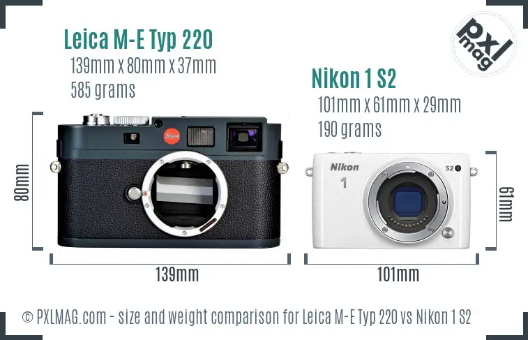 Leica M-E Typ 220 vs Nikon 1 S2 size comparison