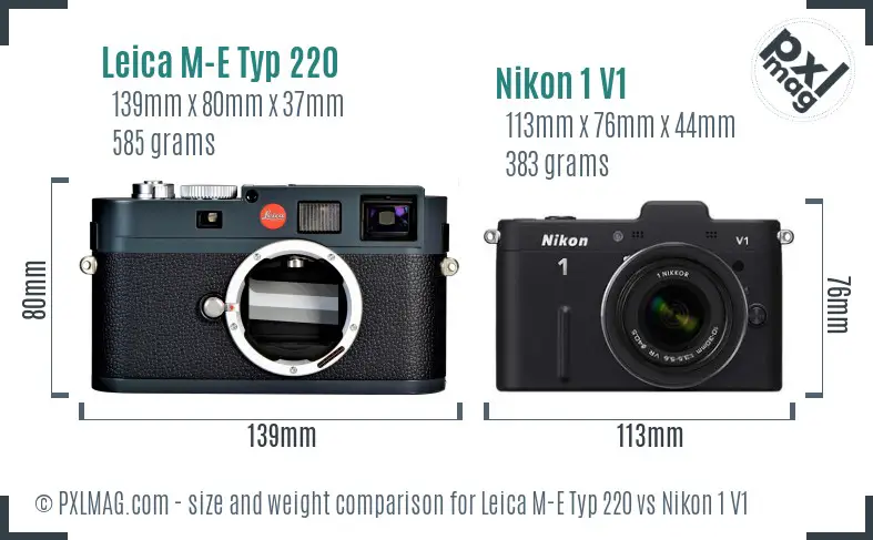 Leica M-E Typ 220 vs Nikon 1 V1 size comparison