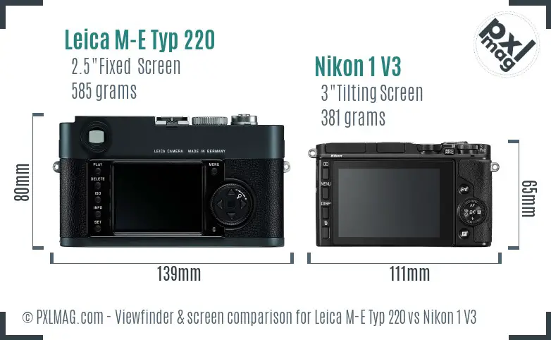 Leica M-E Typ 220 vs Nikon 1 V3 Screen and Viewfinder comparison