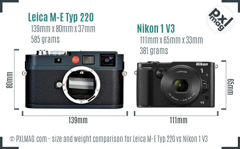 Leica M-E Typ 220 vs Nikon 1 V3 size comparison