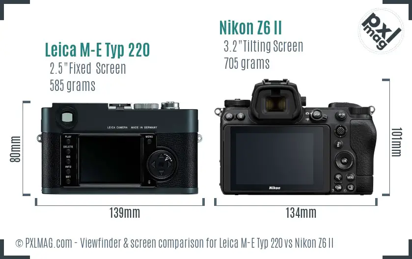 Leica M-E Typ 220 vs Nikon Z6 II Screen and Viewfinder comparison