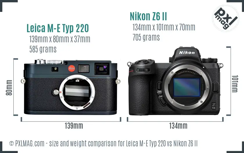 Leica M-E Typ 220 vs Nikon Z6 II size comparison