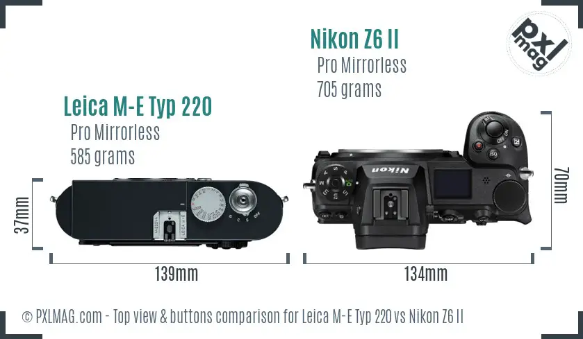 Leica M-E Typ 220 vs Nikon Z6 II top view buttons comparison