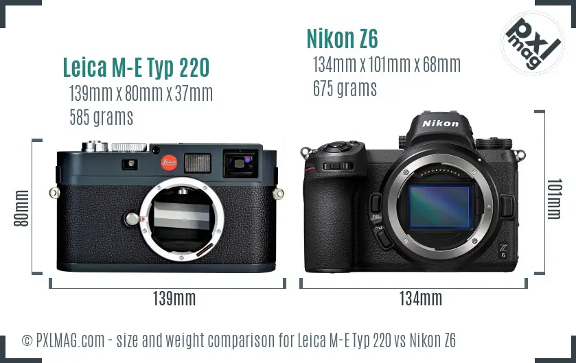 Leica M-E Typ 220 vs Nikon Z6 size comparison