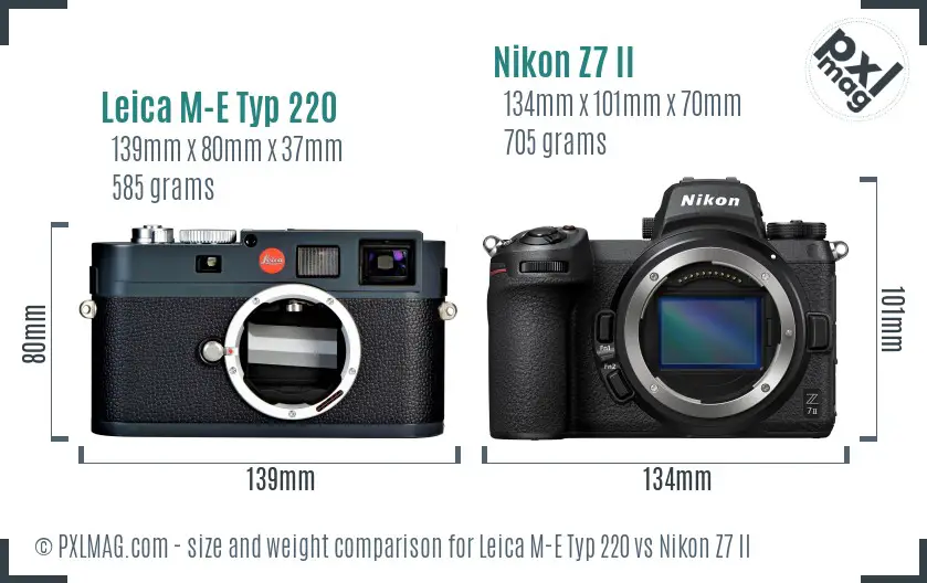 Leica M-E Typ 220 vs Nikon Z7 II size comparison