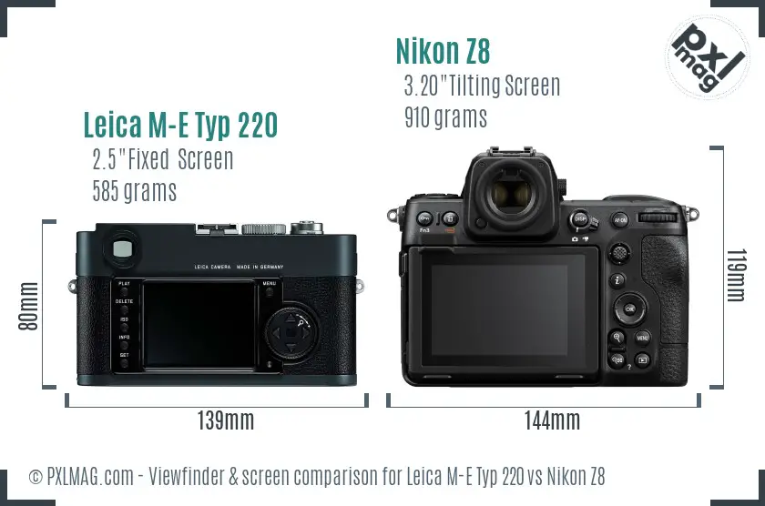 Leica M-E Typ 220 vs Nikon Z8 Screen and Viewfinder comparison Leica M-E Typ 220 vs Nikon Z8 Screen and Viewfinder comparison
