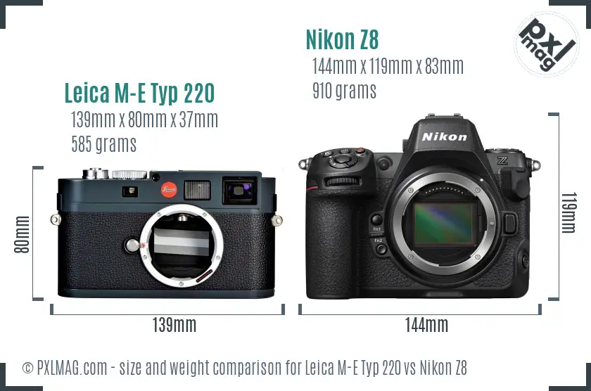 Leica M-E Typ 220 vs Nikon Z8 size comparison Leica M-E Typ 220 vs Nikon Z8 size comparison