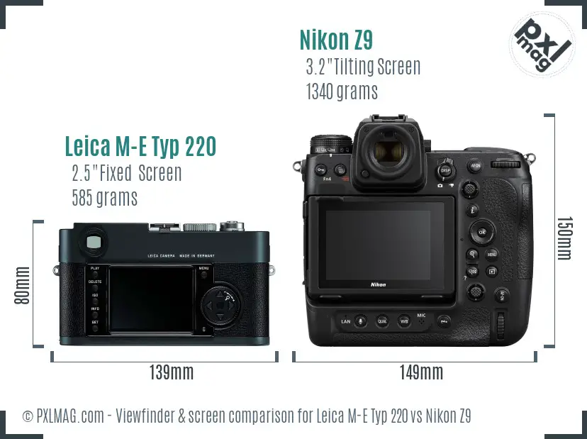 Leica M-E Typ 220 vs Nikon Z9 Screen and Viewfinder comparison
