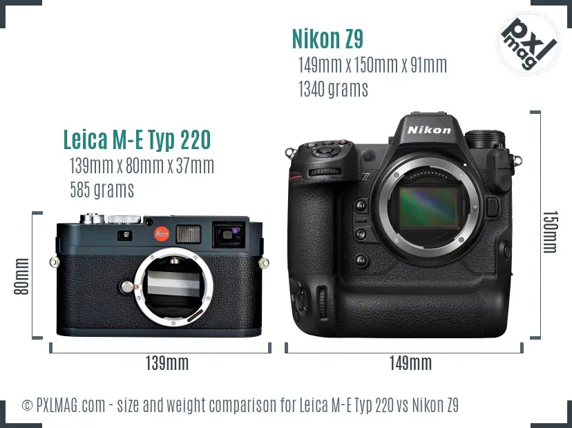 Leica M-E Typ 220 vs Nikon Z9 size comparison