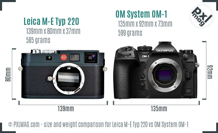 Leica M-E Typ 220 vs OM System OM-1 size comparison