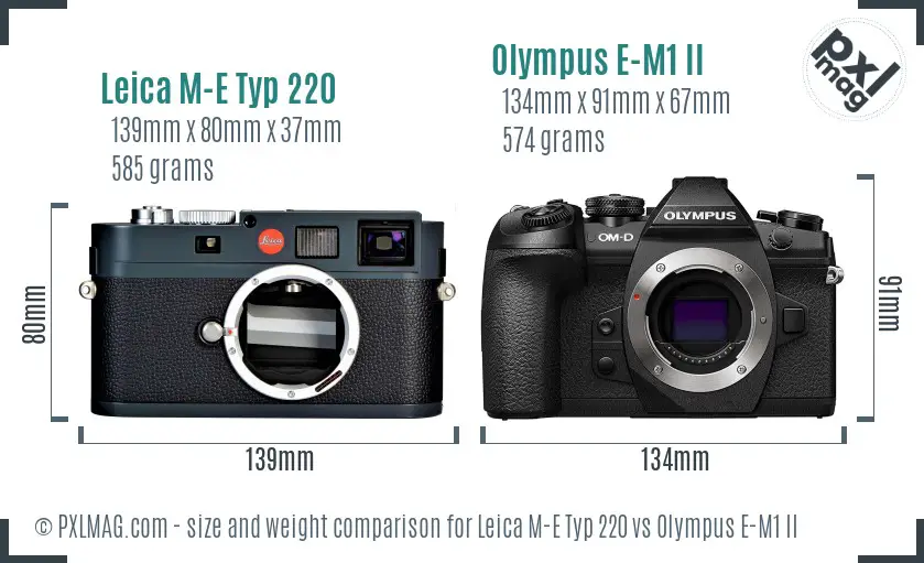 Leica M-E Typ 220 vs Olympus E-M1 II size comparison