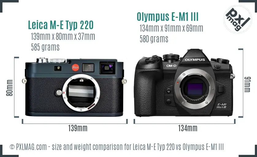 Leica M-E Typ 220 vs Olympus E-M1 III size comparison