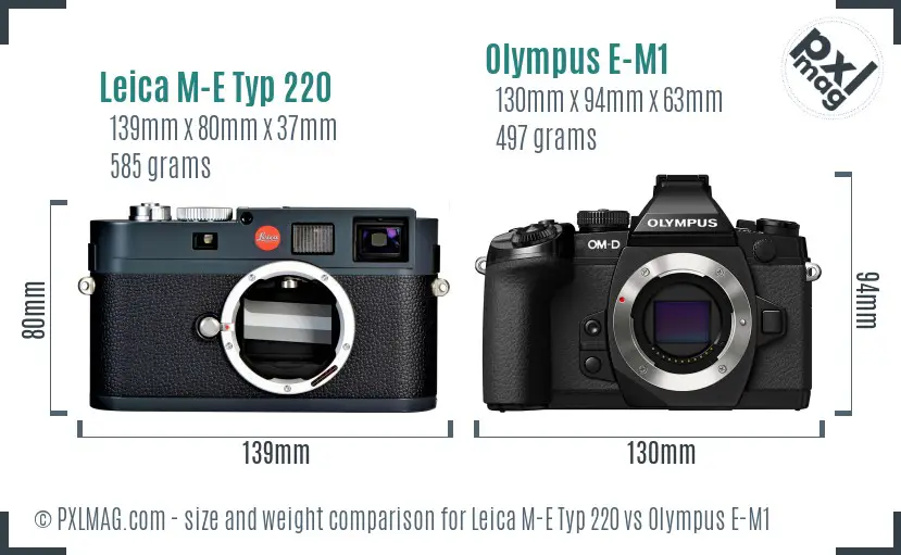 Leica M-E Typ 220 vs Olympus E-M1 size comparison