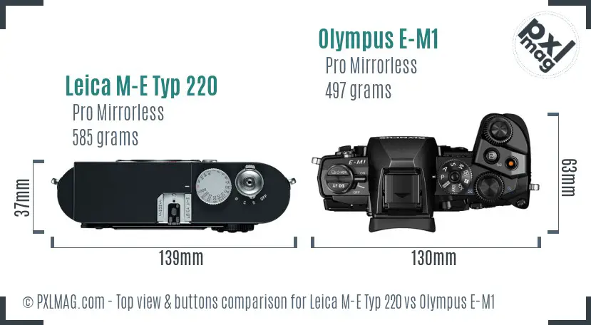 Leica M-E Typ 220 vs Olympus E-M1 top view buttons comparison