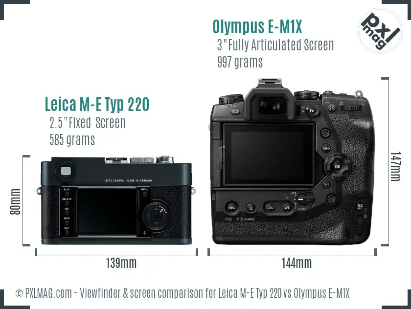 Leica M-E Typ 220 vs Olympus E-M1X Screen and Viewfinder comparison