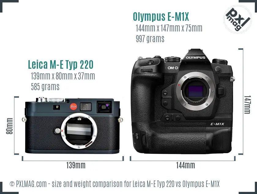 Leica M-E Typ 220 vs Olympus E-M1X size comparison