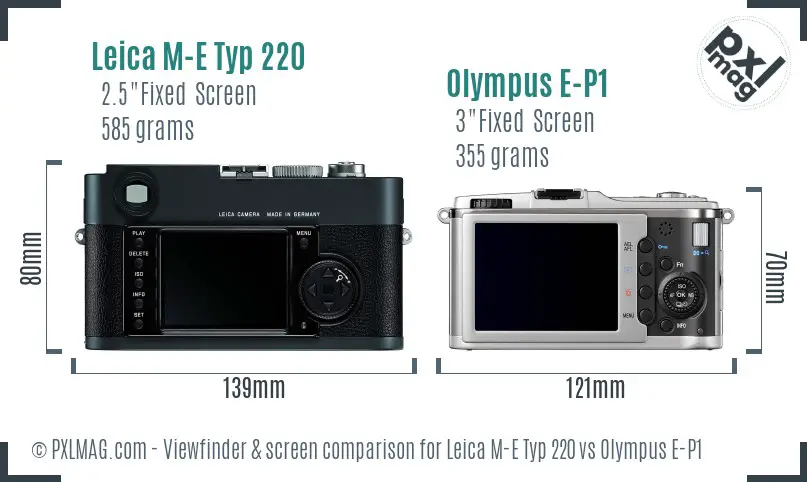 Leica M-E Typ 220 vs Olympus E-P1 Screen and Viewfinder comparison