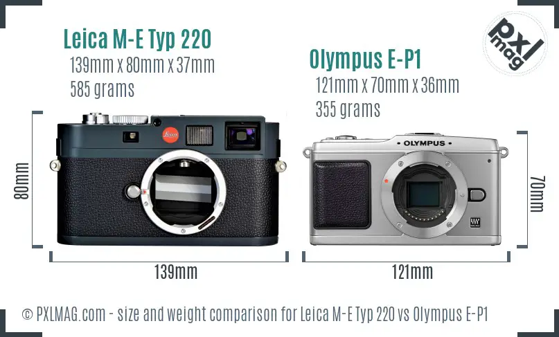 Leica M-E Typ 220 vs Olympus E-P1 size comparison